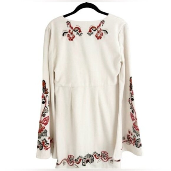 Free People Embroidered Holiday Folk Mini Dress in Ivory Combo - Size 4 - Picture 8 of 15